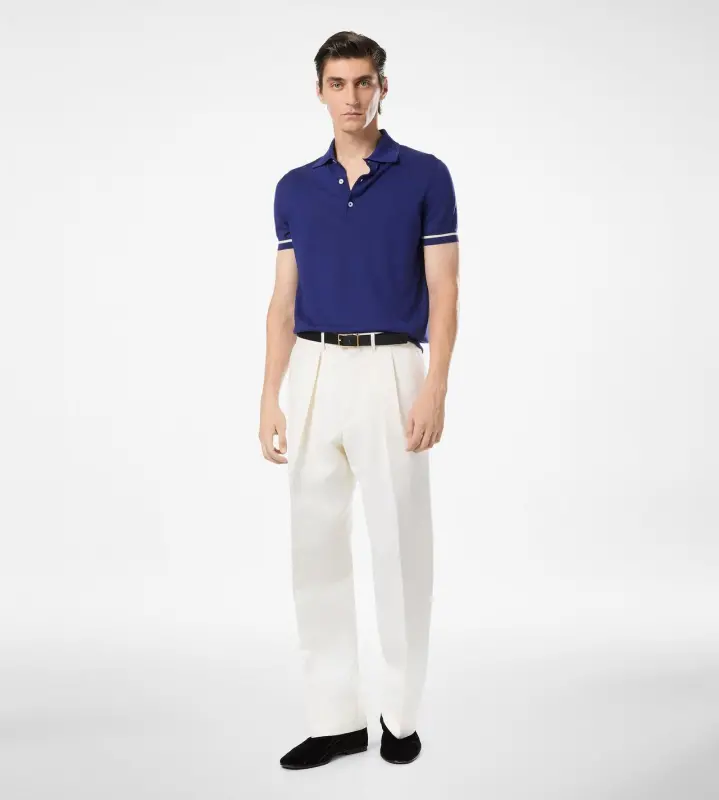 CONTRAST PIPING CASHMERE SILK POLO online